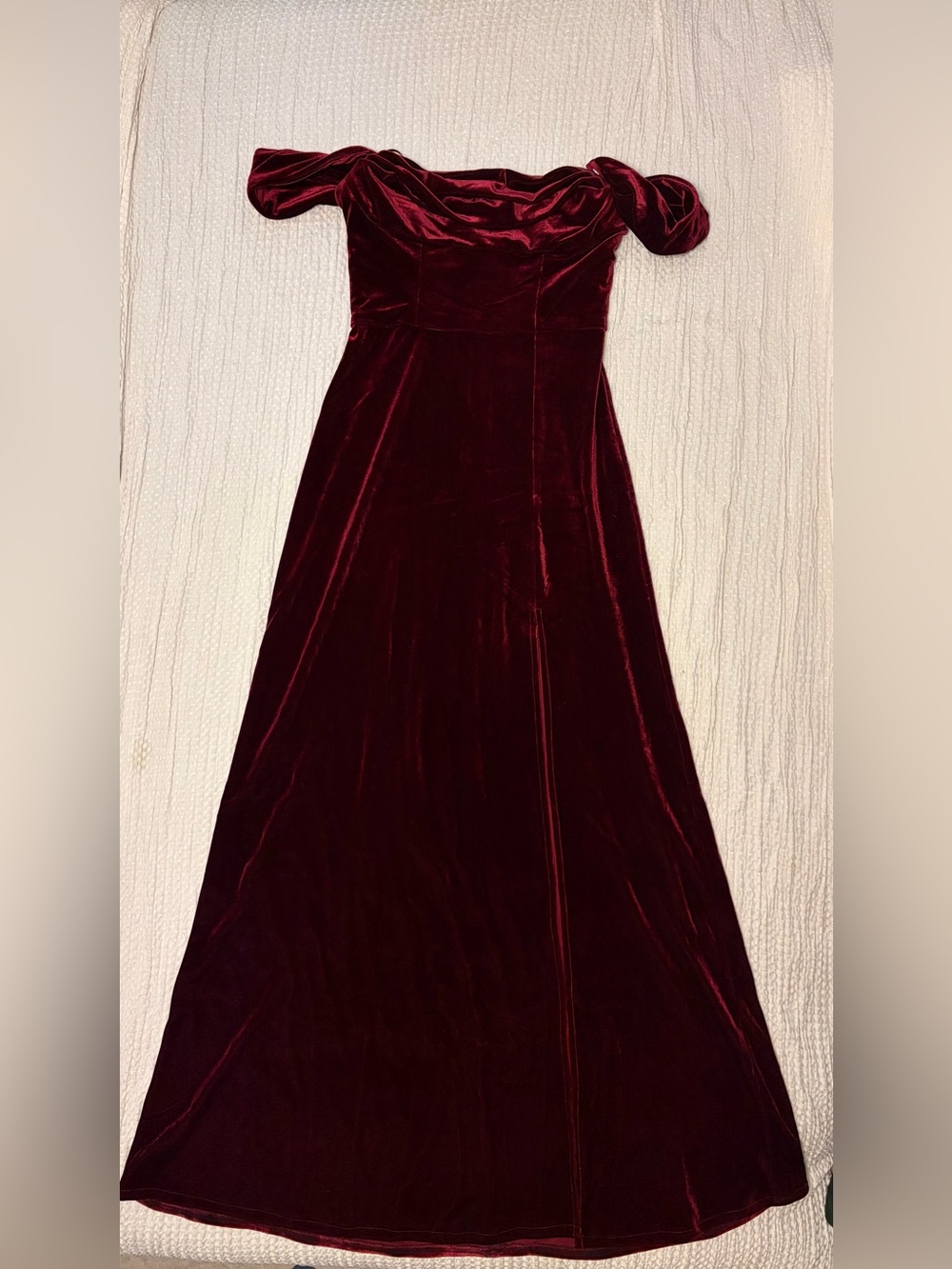 Birdy Grey Off-Shoulder Velvet Maxi Dress in Burgundy